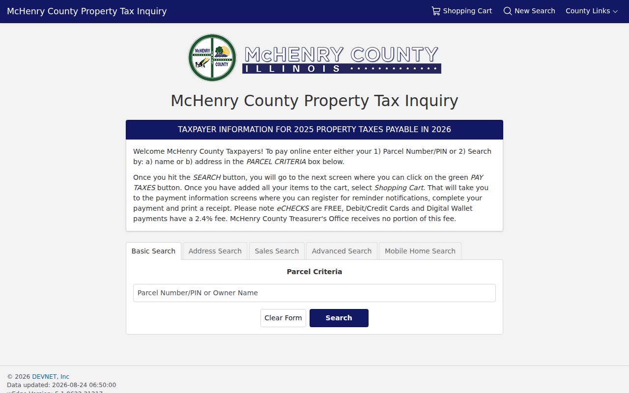 McHenry County Treasurer wEdge property tax search used for Lake in the Hills street directory